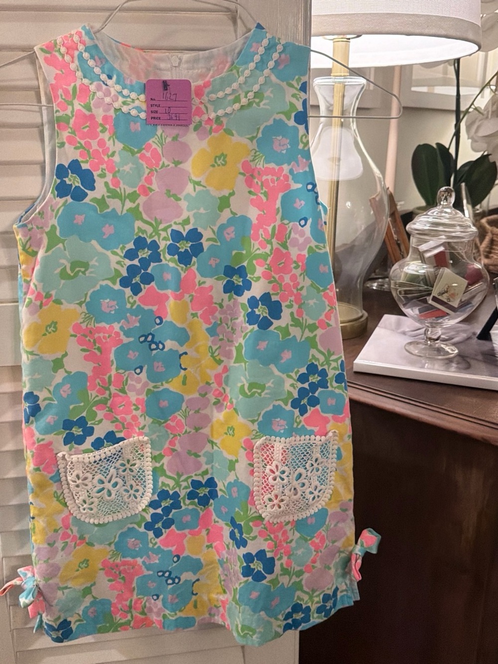 Lilly Pulitzer Pastel Floral Shift Dress with Crochet Trim